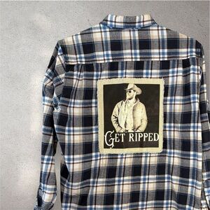 “Get Ripped” Flannel Plaid Men's Shirt with Graphic Patch